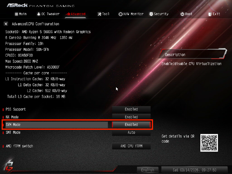 As Rock - B550M Phantom Gaming 4 - Bios > advanced > cpu > svmmode
